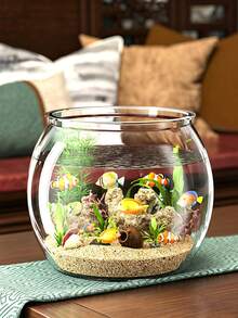 KEMORELA 1pc Round High-Transparency Shatterproof Pet Fish Tank, Scratch-Resistant Desktop Hydroponic Goldfish Aquarium, No Electricity Needed, PP Material, Ideal For Home Decor & Small Hydroponics - Clear - View 4