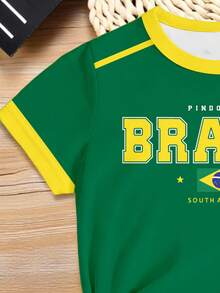 Kaos Lengan Pendek Kasual Dasar Motif Bintang Lima Huruf Lengkung Brasil Minimalis Premium Kreatif Personalisasi untuk Anak Perempuan Musim Semi Musim Panas Musim Gugur, Cocok untuk Gaya Musim Panas dan Gugur. - MultiWarna - View 7