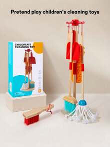 MINKOJA 6Pcs Kids Wooden Cleaning Tool Set With Storage Rack, Broom Mop & Duster, Pretend Role Play Toy, Educational Toy For Developing Hands-On Skills & Good Habits, Suitable For 3+ Years Old, Parent-Child Interactive Gift For Boys & Girls - Multicolor - View 10