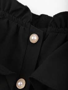 GlowEve Blusa casual y elegante de mujer con decoración de botones y ribete de volantes, para verano - Negro - Ver 3