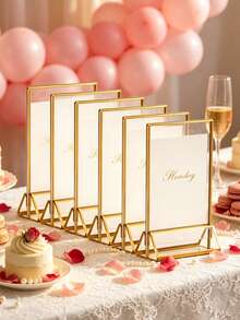 6-Piece Acrylic Display Stand, 5x7 Inches, Double-Sided Gold Frame, Gold Upright Table Number Holder, For Wedding, Office, Restaurant, And Party Table Sign And Menu Display - T-gold - View 9