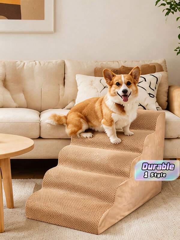 1pc Beige Pet Stairs With Anti-Slip Bottom, Soft , Removable & Washable, Suitable For Injured Or Elderly Dogs, And Pets With Joint Pain