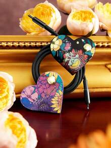 Frida Kahlo X SHEIN 2pcs PU Leather Cable Organizer Bag With Logo, For Organizing Power Cords, Data Cables, Headphones, Etc., With Metal Buckle For Easy Use, Suitable For Students For School, Mexican Style, Art Floral, Artist, Frida - Multicolor - View 5
