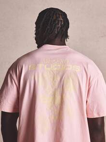 Oversized "Musero Studios" Graphic Print T-Shirt Spring Summer Vacation Easter - Hot Pink - View 2