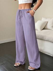 EMERY ROSE Pantalones casuales de verano para mujer de unicolor con cintura elástica y cordón, con bolsillos, ropa de talla grande para otoño - Multicolor - Ver 3