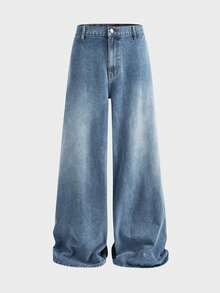 Athstrex Plus Size Men's Loose Fit Wide Leg Casual Versatile Jeans - Blue - View 5