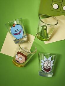 Rick and Morty X SHEIN 1件/套 卡通科幻角色 1.69oz/50ml 烈酒杯，迷你印花玻璃杯，適用於威士忌、龍舌蘭、伏特加、調酒與派對，適合酒吧、居家、送禮與遊戲之夜 - 無色 - 查看 3