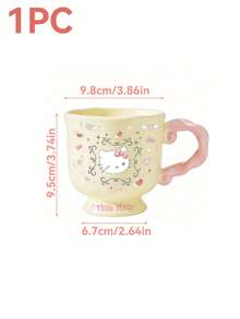 HELLO KITTY AND FRIENDS | SHEIN 1 Stück Hello Kitty cremegelbe Keramik Tasse, einzigartige gedrehte rosa geschwungene Griff Fuß Kaffeetasse, Vintage Rahmen Engel Herz Flügel Muster Kawaii Trinkbecher, süße Milchtee Tasse für Mädchen, ideal für Zuhause Frühstück, Büro täglicher Gebrauch & Geburtstags-Feiertagsgeschenk - Verschiedenfarbig - Übersicht 9