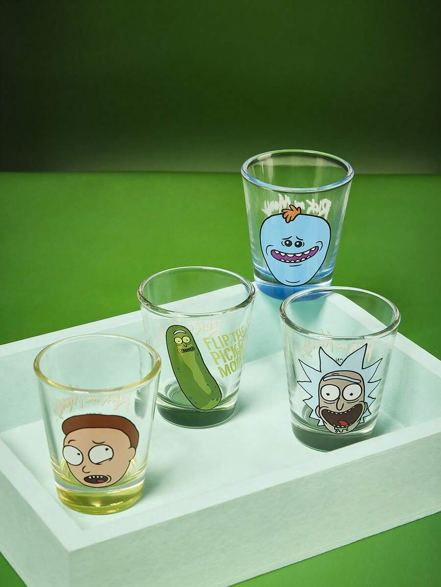 Rick and Morty X SHEIN 1件/套 卡通科幻角色 1.69oz/50ml 烈酒杯,迷你印花玻璃杯,適用於威士忌、龍舌蘭、伏特加、調酒與派對,適合酒吧、居家、送禮與遊戲之夜 - 無色 - 查看 1