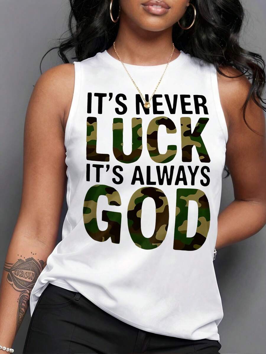 Maweii Plus Size Women's Round Neck Letter Print Casual Versatile Daily Club Formal Outing Top White Summer - White - View 1