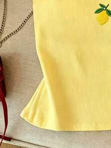 Resyla Women's Colorblock Halter Neck Tie-Up Lemon Embroidery Pattern Casual Versatile Daily Outing Top - Multicolor - View 3