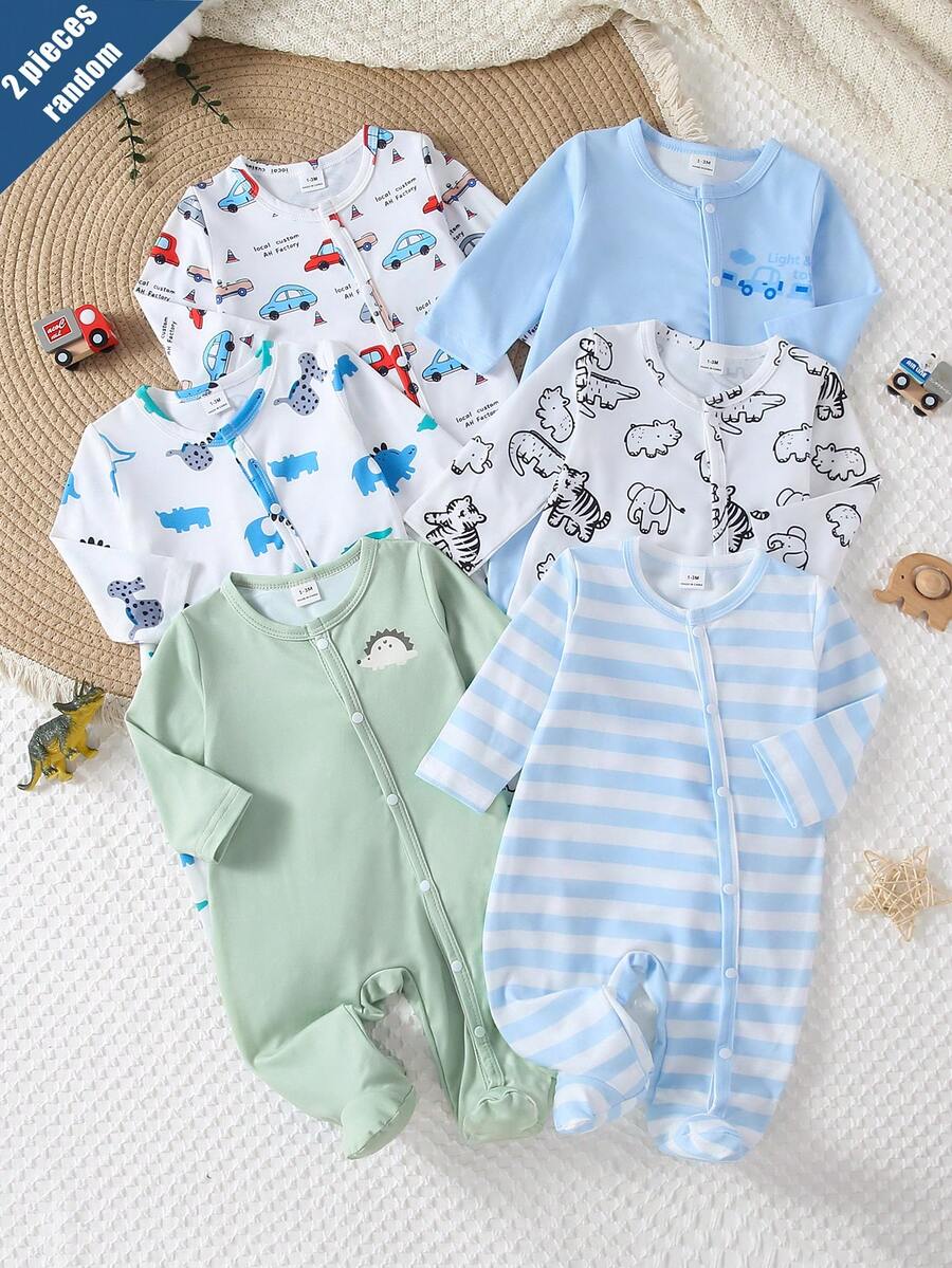 Random 1sets Newborn 0-12 Months Jumpsuit Forest Style Cute Ditsy Floral With Chain Craft Contrast Color Fresh Style Long Sleeve Footed Open Crotch - Multicolor - View 1
