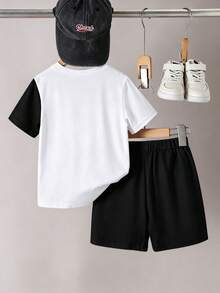 Young Boys 2-Piece Set Sports Fashion Cool Soccer Splatter Color Block Design Printed Short Sleeve T-Shirt And Soccer Printed Shorts Set Suitable For Outings In Summer - Multicolor - View 2