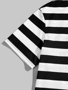 Athstrex Plus Size Men's Casual Loose Knitted Round Neck Short Sleeve T-Shirt, Summer, School - Black and White - View 5