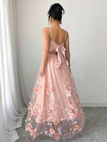 SHEIN PariChic 浪漫花卉网纱长裙，适合生日、婚礼宾客、新娘礼服等场合 - Sugar Pink - 查看 8