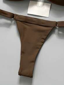 Swim Chiccia Bộ đồ bơi bikini 2 mảnh không dây màu trơn trang trí kim loại cho nữ mùa xuân, trang phục đi biển mùa hè tối giản - màu nâu - Xem 9