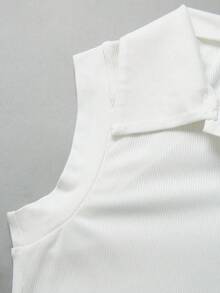 SHEIN PETITE 優雅高雅白色夏季連身衣女款，返校校園穿搭，百搭翻領針織半開襟開襟衫，海灘度假節慶穿搭，適合嬌小女性 - 白色 - 查看 6