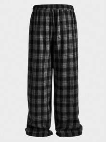 Athstrex Plus Size Men's Casual Plaid Woven Loose Fit Pants, School, Fall - Black and White - View 5