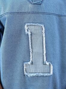 GALLERY FADE Casual Loose Fit American Brand Embroidered Denim Shirt - Light Wash - View 6