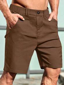 Manfinity Homme Men's Casual Solid Color Shorts For Summer - Coffee Brown - View 3