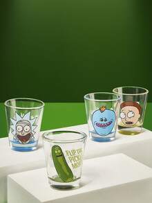 Rick and Morty X SHEIN 1件/套 卡通科幻角色 1.69oz/50ml 烈酒杯，迷你印花玻璃杯，適用於威士忌、龍舌蘭、伏特加、調酒與派對，適合酒吧、居家、送禮與遊戲之夜 - 無色 - 查看 2