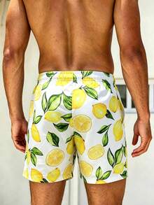 Manfinity Swimmode 男士全印花夏季休闲沙滩短裤，带口袋和抽绳 - 白色 - 查看 4