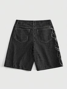 ROMWE MEN Pantalones cortos de mezclilla holgados con patrón bordado para hombres - Negro - Ver 3