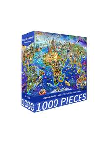 New-1000片裝拼圖玩具，尺寸70cm*50cm，油畫風景與卡通圖案，成人舒壓，裝飾藝術品，適合萬聖節、聖誕節、生日禮物 - 彩色 - 查看 17