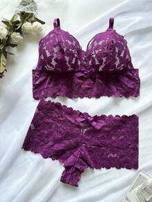 Divavoom 2pcs Set Sexy Plus Size Women Lace Lingerie Set - Purple - View 7