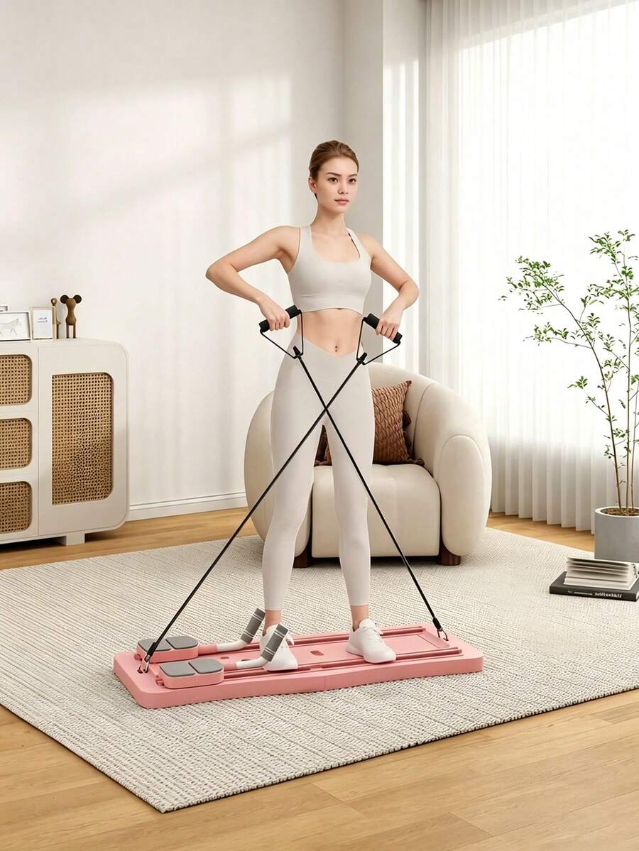 1pc Pilates Skateboard (With Automatic Rebound Board) -4-In-1 Foldable Home Fitness Board, Full Body Exercise System, Suitable For Strength Training, Aerobic Exercise, And Home Fitness - Multicolor - View 1
