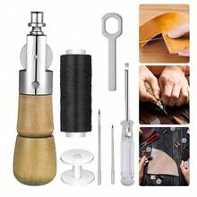 Professional Leather Sewing Awl Set, Fast SewingMachine Tool, Suitable For DIY Handmade Repair, 1 SetWith Needle - This Item Has AB 2 Set Options - A: 1 SetOf Hand Sewing Tool, B: Separate Flat Waxed Thread25m/1 Roll - multicolor - View 9