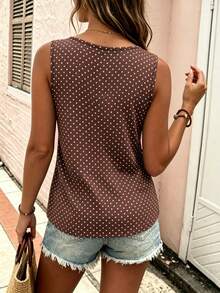 EMERY ROSE Plus Size Women's Polka Dot Contrast Color Round Neck Button Vest, Round Neck Button Strap Tank Top, Suitable For Daily Casual Wear - Multicolor - View 2