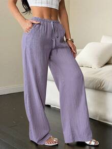 EMERY ROSE Pantalones casuales de verano para mujer de unicolor con cintura elástica y cordón, con bolsillos, ropa de talla grande para otoño - Multicolor - Ver 6