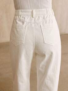 Anewsta Women's Summer White Denim Jeans, Fashionable Casual Contrast Rhinestone Shiny Pants - White - View 2