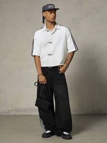 FRESIVO Men's Summer Casual Contrast Color Striped Shirt - White - View 4