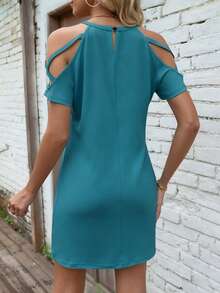 EMERY ROSE Vestido casual de unicolor con hombros descubiertos para ropa de Año Nuevo - Azul - Ver 2