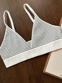 Napfluff 1 pieza Sujetador de camisola sin costuras a rayas de una sola capa - Blanco y Negro - Ver 8