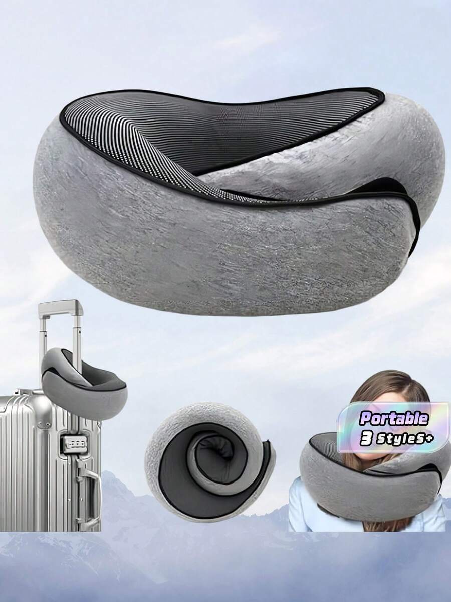 1 pieza Almohada de cuello para viaje 360 grados Almohada de cuello para viaje en avión Almohada de espuma con memoria para avión Suave portátil plegable para dormir en avión coche tren oficina hogar Apoyo para siesta - Multicolor - Ver 1