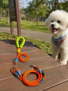 Adjustable Triple-Use Dual Dog Leash, Reflective Nylon Rope, With Padded Handle, Multipurpose Pet Leash, For Walking Two Dogs. - Multicolor - View 2