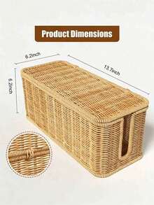1个手工编织仿藤桌面线缆整理盒，带盖，桌面收纳篮，电源线隐藏器和数据线管理器，适用于办公设备 - 彩色 - 查看 10