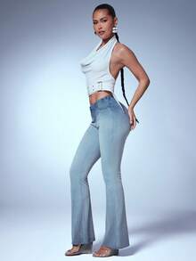 Denimoi Celana Jeans Low Rise dengan Potongan Bokong Ketat, Jeans Seksi, Jeans Statement, Pakaian Konser, Pakaian Renang, Pakaian Klub, Musim Panas Pastel - Light Wash - View 2