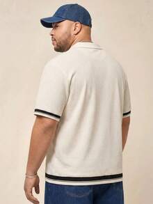 Athstrex Plus Size Casual Daily Knitted Polo Shirt, Suitable For Summer - Beige - View 2