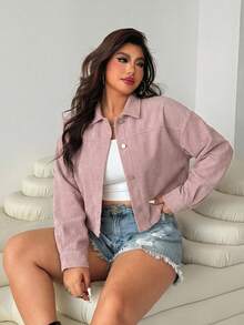 SHEIN EZwear Jaket Lotus Pink Ukuran Plus Wanita untuk Musim Gugur - Dusty Pink - View 6