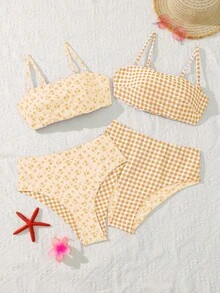 Swim Mod Summer Beach Vacation Plus Size 2 Pieces Swimsuit Set, Reversible, Detachable Shoulder Straps, Sweet Style Blue And White - Multicolor - View 2