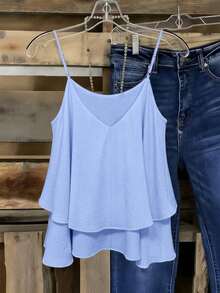 EMERY ROSE Plus-Size Woven Sexy Vacation Casual Summer Halter Tops And Vests - Blue - View 2