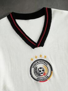 ROMWE MEN Men's World Cup Football Germany Hollow Knit Loose Short Sleeve T-Shirt - White - View 2