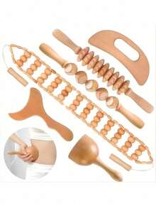 6PCS Wooden Roller Massager Set Manual Wood Massage Tool Kit For Body Back Leg Relaxation Home Travel Spa Essential Self Massage Tools Gift For Women Men Birthday Christmas - Yellow - View 9