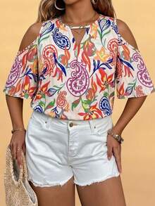 Travachic Mother's Day Vacation Style Casual Simple Vintage Paisley Cashew Flower Pattern Printed Plus Size Shirt Suitable For Summer - Multicolor - View 5