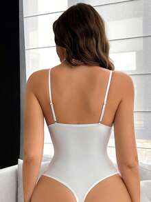 SHEIN Body moldeador con ribete de encaje para mujer - Blanco - Ver 3