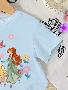 Summer Baby Girl Casual Multi-Piece Set, Brown & Apricot Leopard Print Cartoon Rabbit Pattern, Round Neck Short Sleeve T-Shirt & Shorts - Multicolor - View 6
